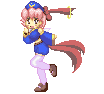 The fugitive on the run from the Bouncy Bergade, because the Bouncy Bergade believe that she is a threat to their bouncyness.  Her name is Hory Marlu.